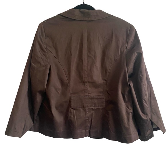 Lane Bryant Notch Lapel Blazer 18 Brown Lined Short Cotton 2 Button Jacket - Picture 5 of 8